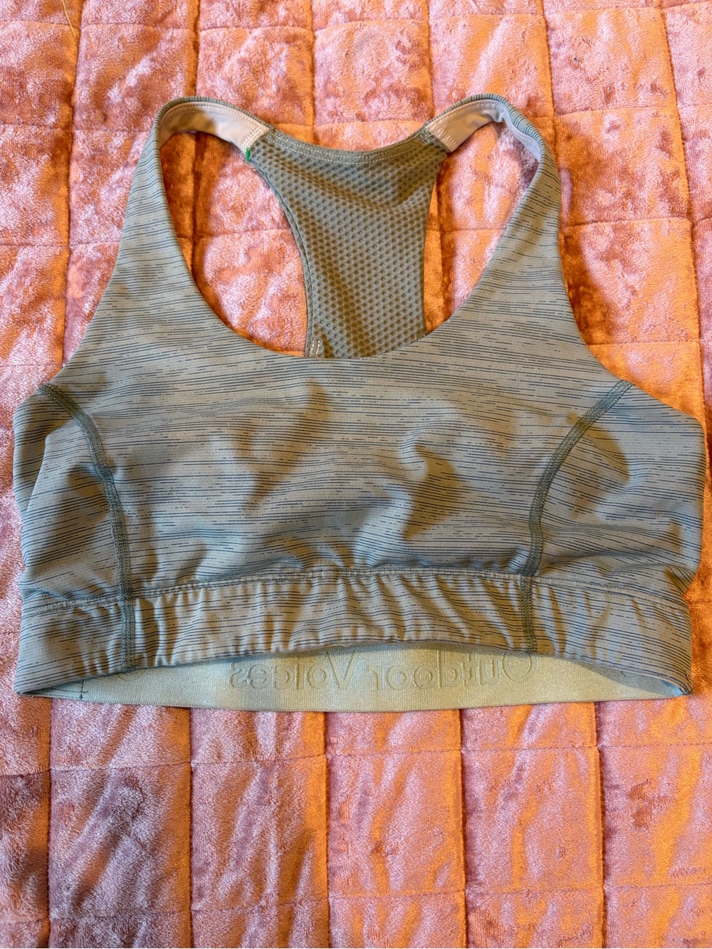 Outdoor Voices Sage Green Striped Racerback Sports Bra